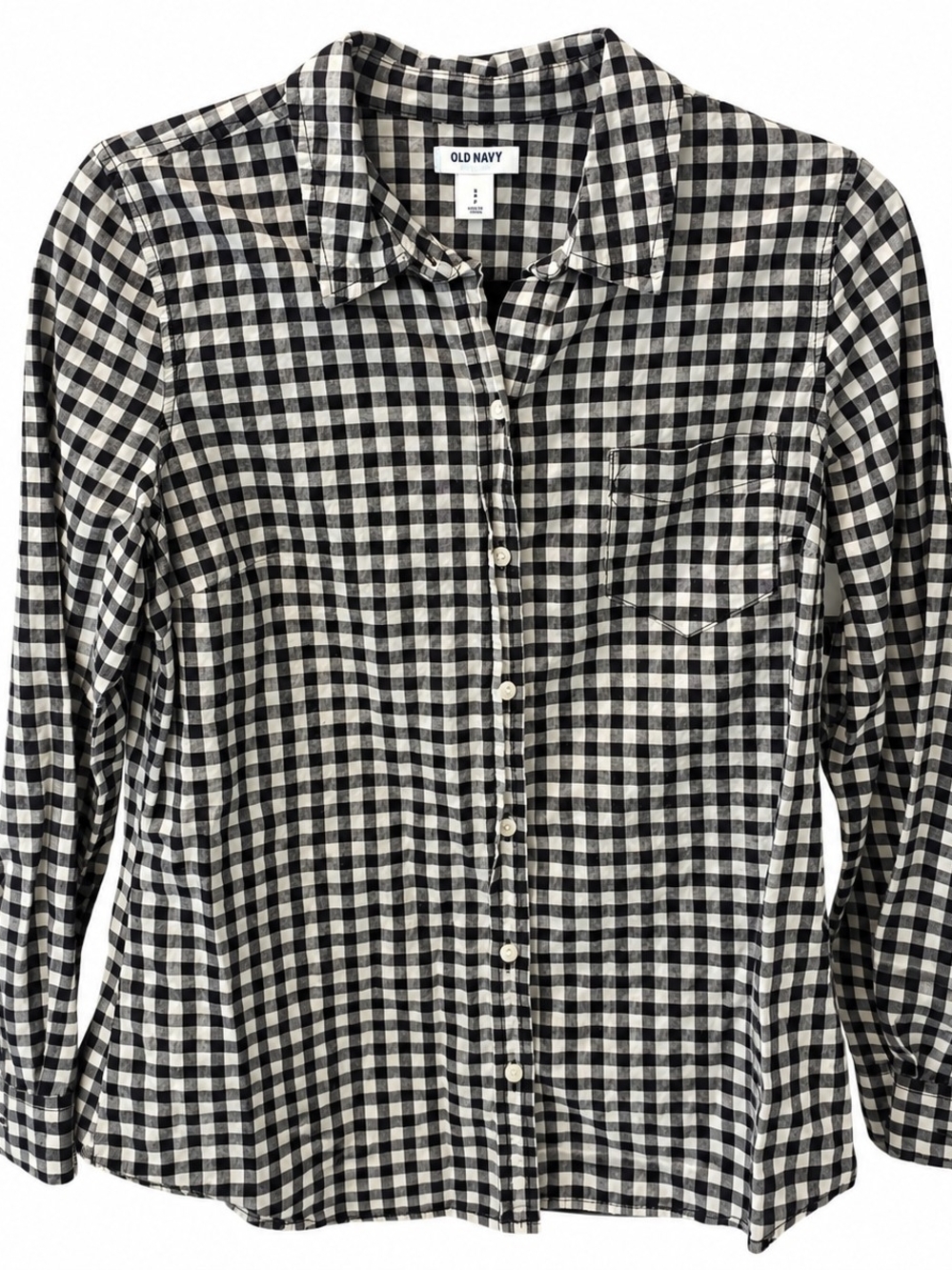 Old Navy Black White Gingham Cotton Button Down Shirt S Petite